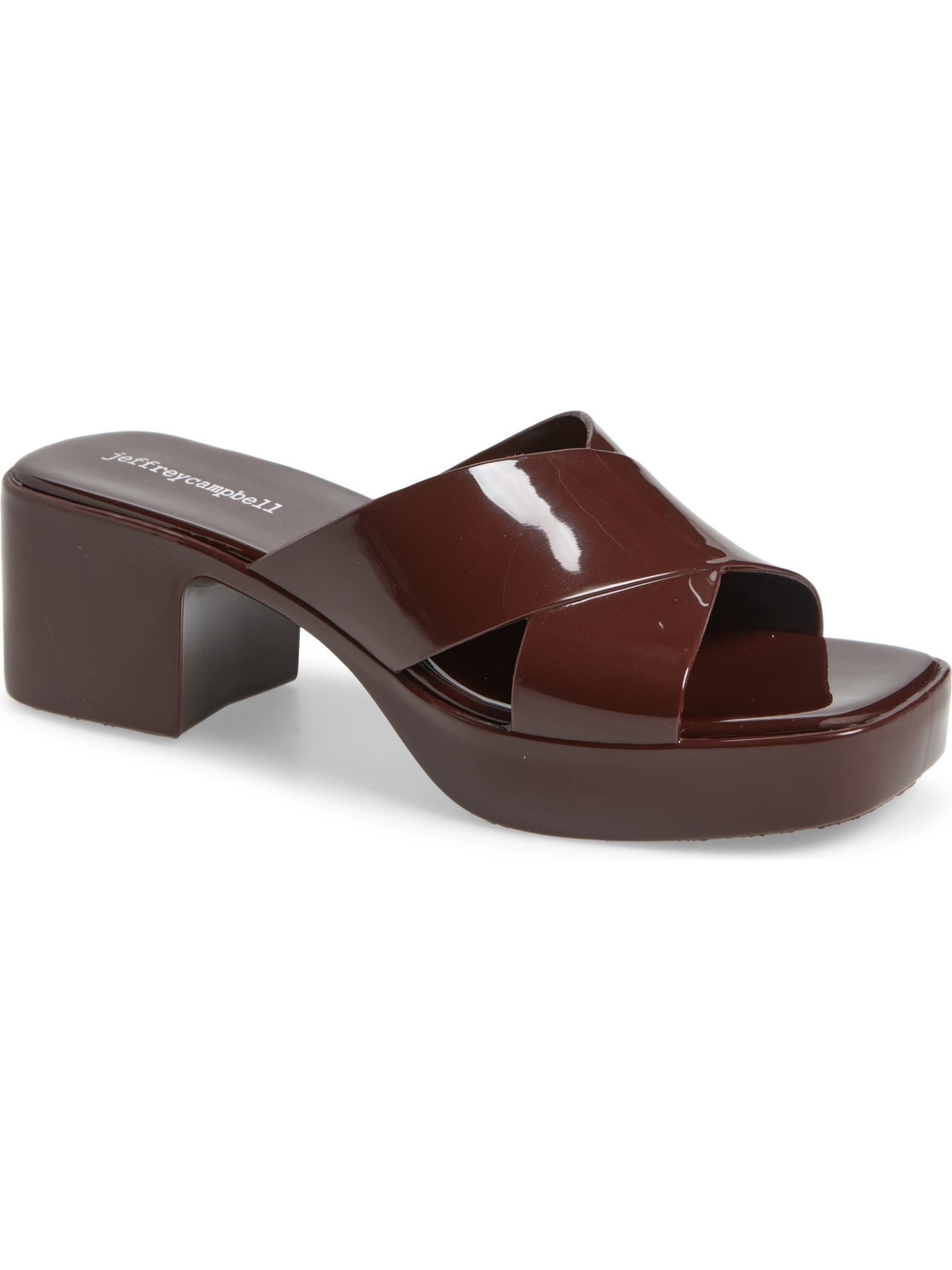 Jeffrey Campbell Patent Platform Slide Mules in Brown
